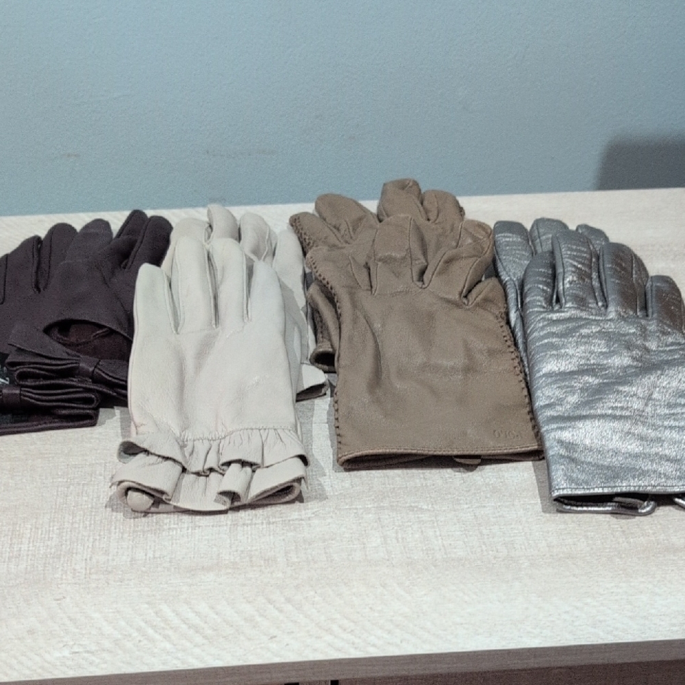 Elegant Women's Leather Gloves Set - Burgundy, Cream, Brown, Silver